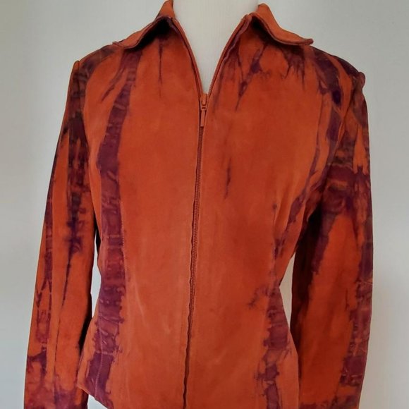 Hand Crafted Jackets & Blazers - Suede leather Jacket rodeo cowgirl western equestrian orange purple small 4 6 8